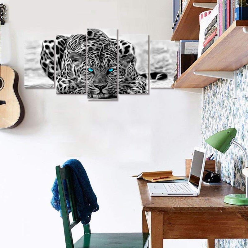 Visual Art Decor Black and White Animal Canvas Wall Art,Abstract Leopard Canvas Prints with Frame,Attractive Leopard Picture Decorative,Easy Hanging On,More Size Optional (16 (10"x16"x2+10"x20"x2+10"x24"x1) - Image 2